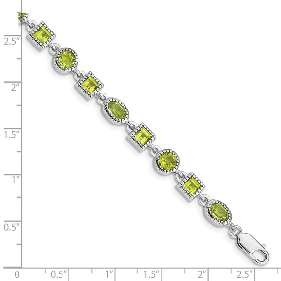 Sterling Silver Rhodium-plated Peridot August Birthstone Ladies Bracelet - Picture 3 of 4
